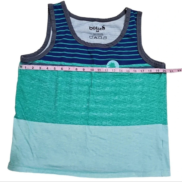 Belize Medium Retro 80's Blue Green Palm Tree Tank Top Casual Beach Y2K - Picture 5 of 6